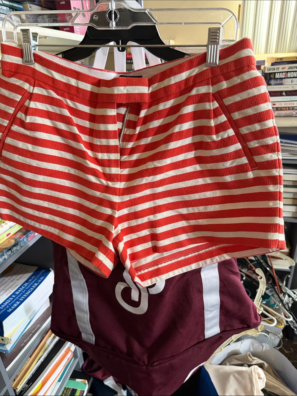 Striped Orange & White Women's Casual Shorts